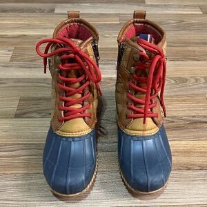 Tommy Hilfiger Ravel 2 Women's Quilted Ankle Winter Rain Boots‎ Blue Tan Size 8M